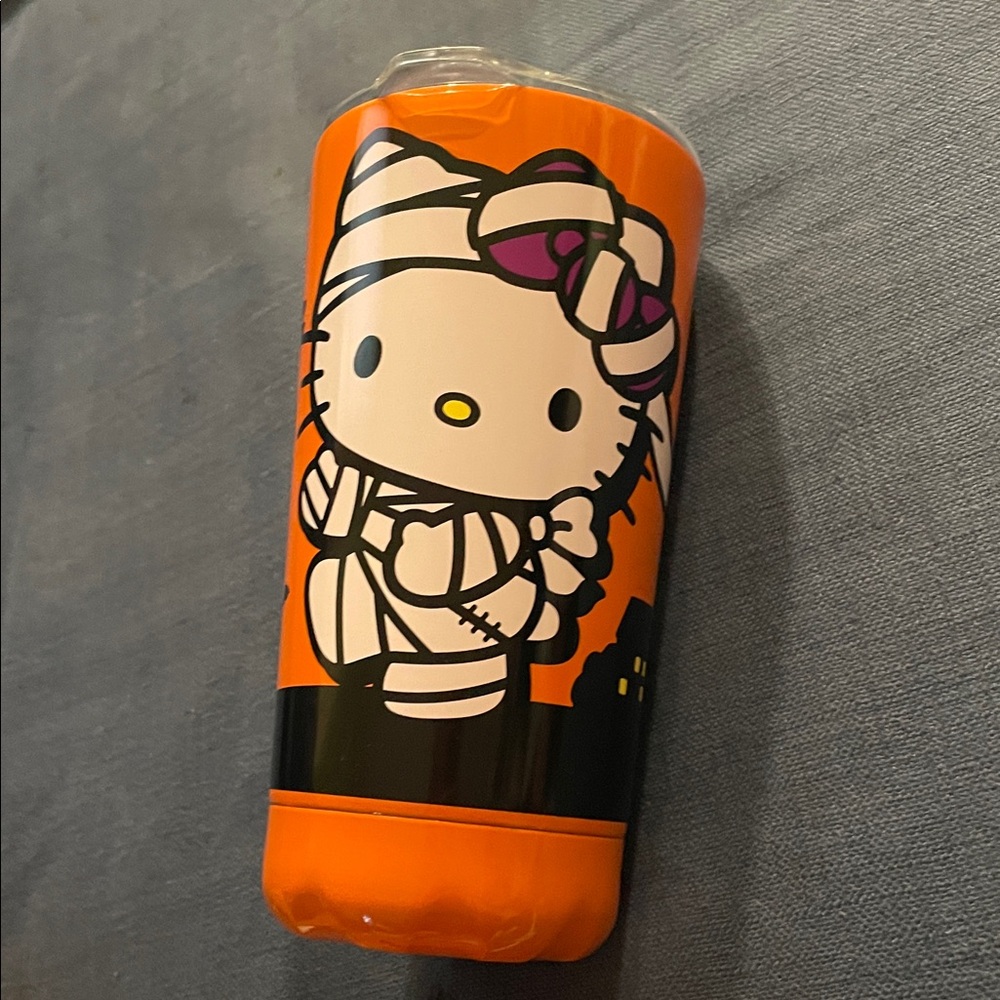 Hello Kitty Insulated Tumbler Halloween black Orange Ghosts Bat Mummy 7” tall